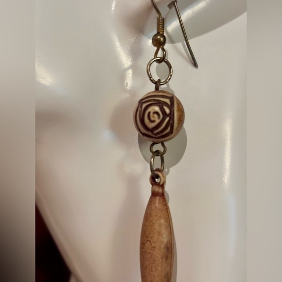 3/$15 - Carved Wood Drop Earrings with Swirl Motif - Picture 6 of 8